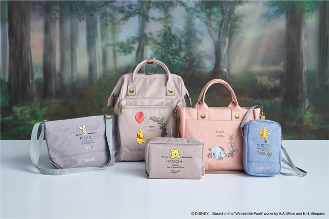 anello®から【DISNEY COLLECTION 2021 】第二弾。『くまのプーさん』とその仲間たちが勢揃いしたコラボレーションシリーズを発売！のサブ画像3_左から、ミニショルダーバッグ￥4,620、口金リュックSMALL SIZE￥8,250、スクエアポーチ￥3,190、2WAYミニトートバッグ￥4,950、スクエアミニショルダーバッグ￥4,290(全て税込み)