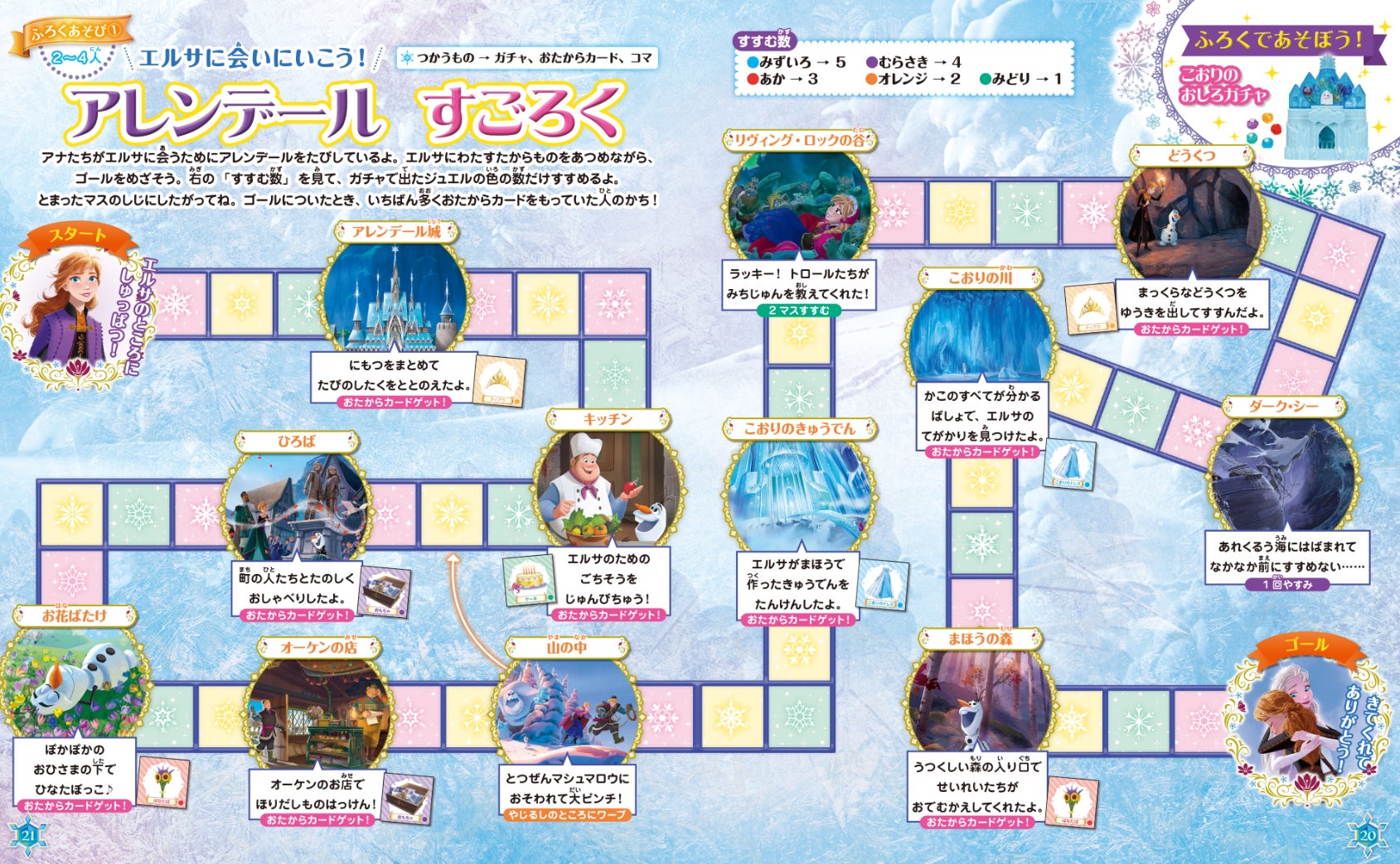 エルサの氷のお城が７色に光るガチャふうおもちゃに！プレゼントにぴったりの豪華ほんものおもちゃ付録つきムック『アナと雪の女王といっしょブック　トゥインクル』が発売！のサブ画像6_▲アナといっしょにアレンデール王国を旅するすごろく© Disney