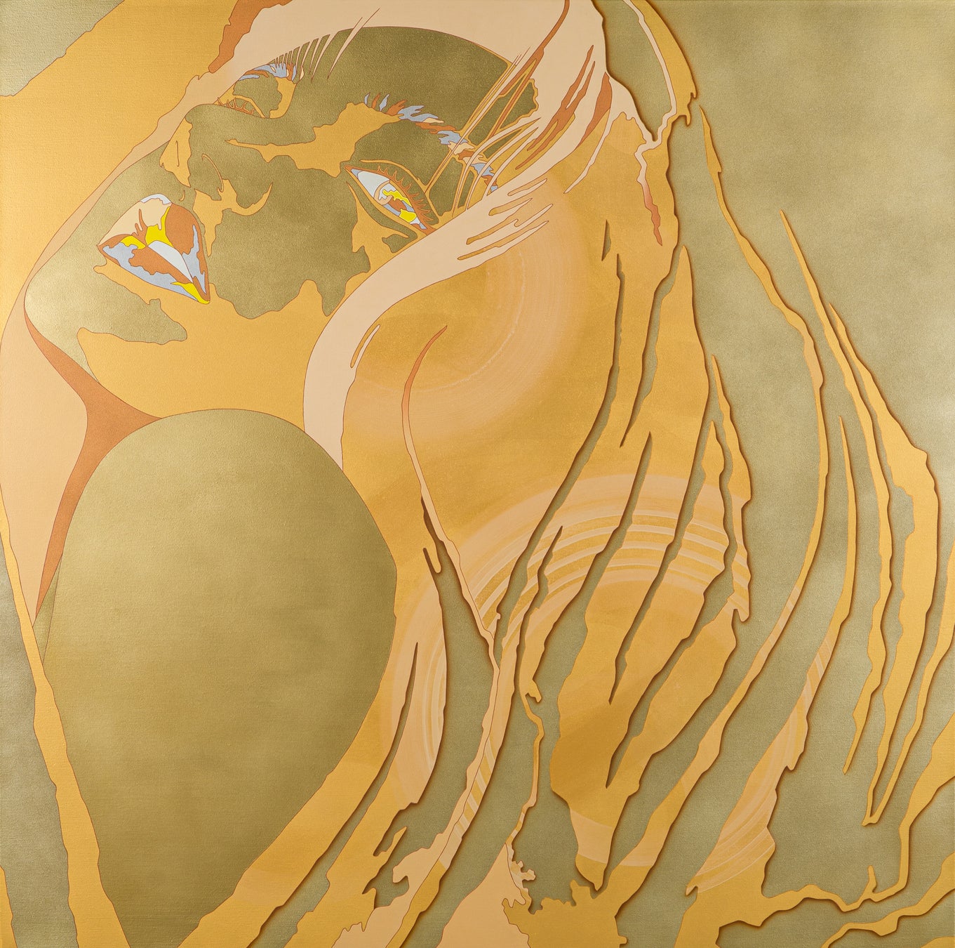 境界を更新しつづける「美人画」の行方｜高橋宣光個展『The Frontier of Edge』のサブ画像1_高橋宣光《Edge-002G》2023, 130.3 × 129.8cm, パネル, カンバス, アクリル, ジェッソ, エアーブラシ