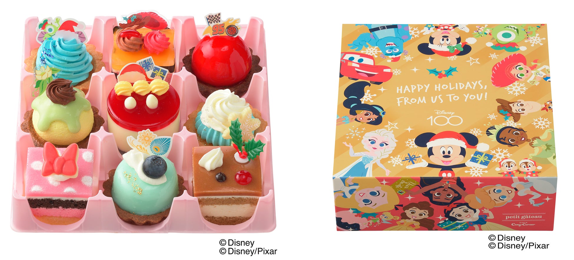 【銀座コージーコーナー】毎年大人気！クリスマス限定、ディズニーデザインのプチケーキアソート。今年はピクサー映画のキャラクターが登場！のサブ画像2_右：専用BOX