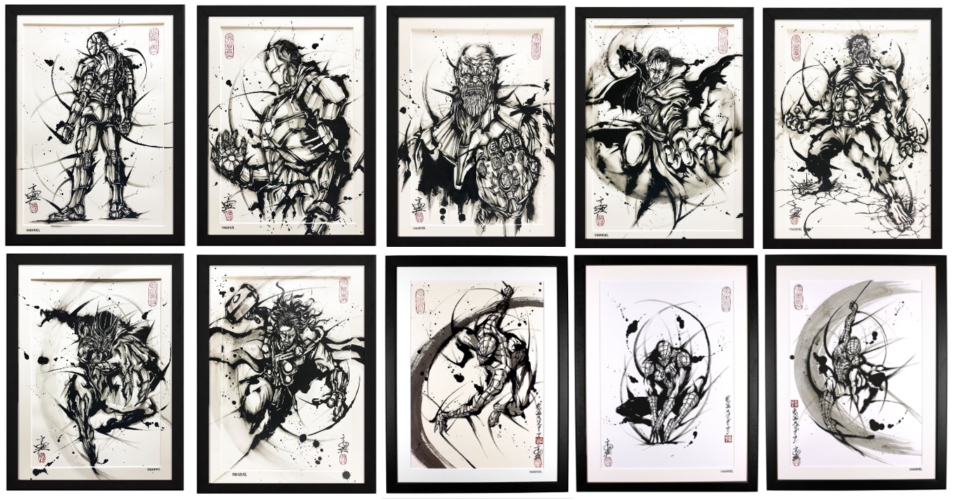 「アイアンマン」「スパイダーマン」など、こうじょう雅之が水墨画でダイナミックに描くマーベル武人画の原画10種蔵出し！のサブ画像1